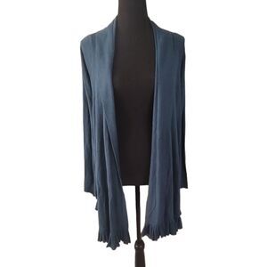 BCBGMaxazria Silk Cashmere Teal Ruffle Open Front Cardigan Sweater Small